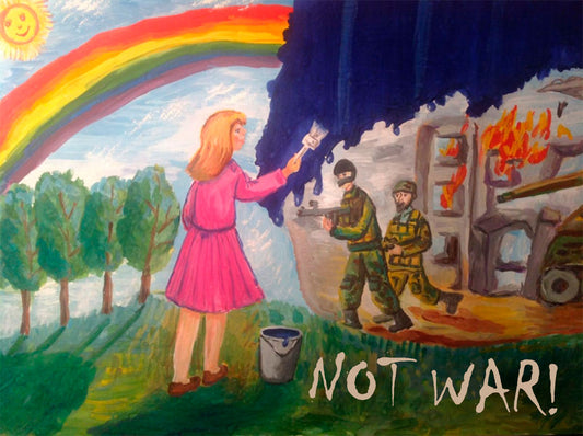 Drawing: "No war!!" Support Ukraine.