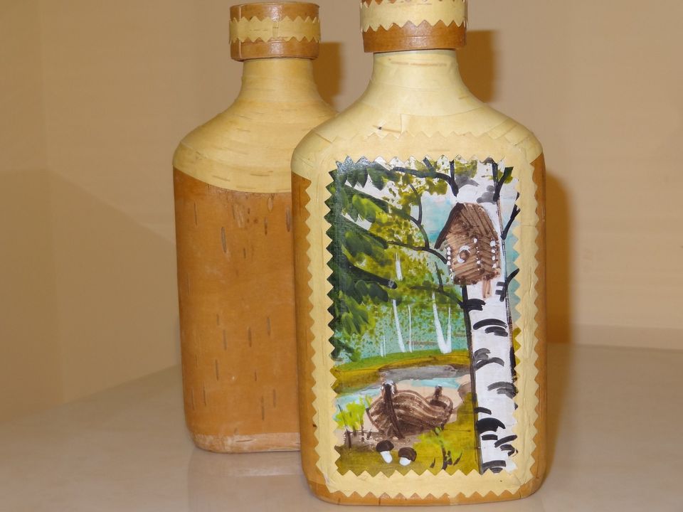 Painted bottles in birch bark "Summer landscape"