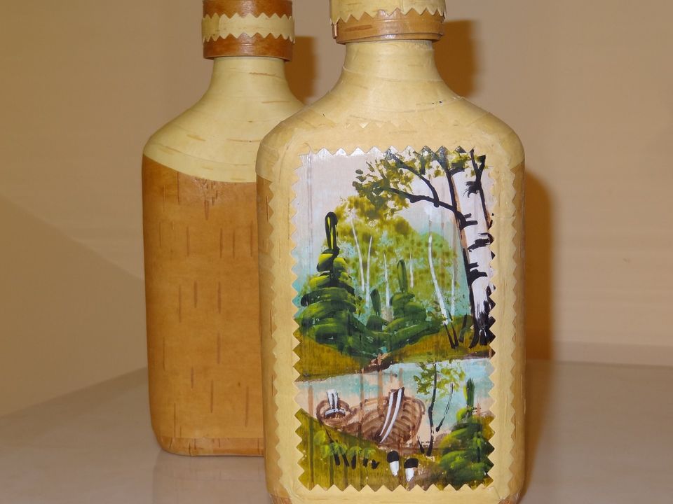 Painted bottles in birch bark "Summer landscape"