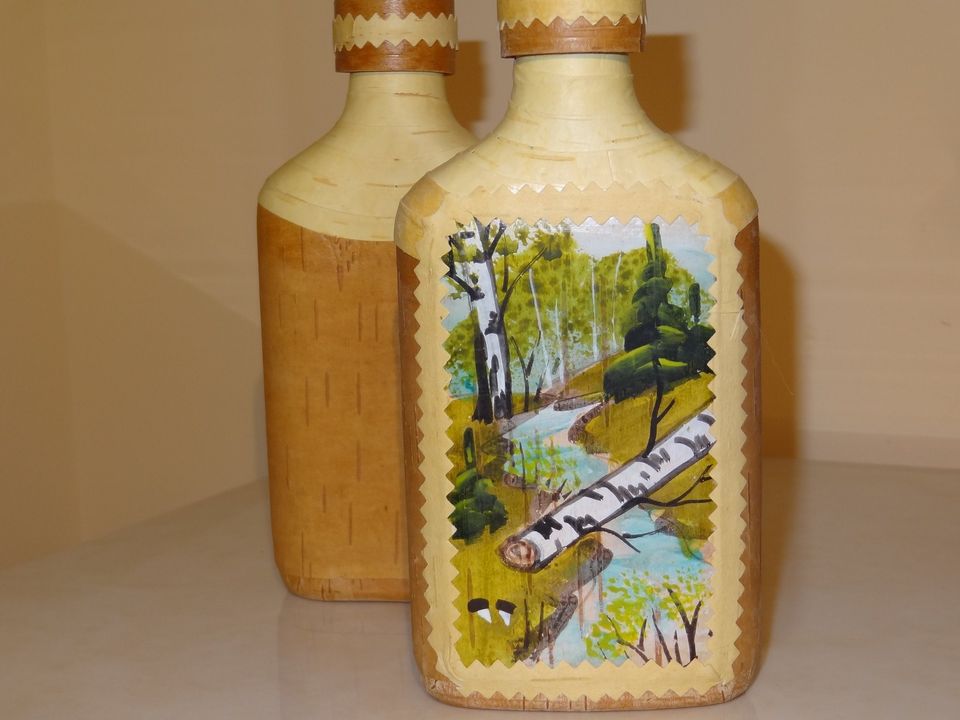 Painted bottles in birch bark "Summer landscape"