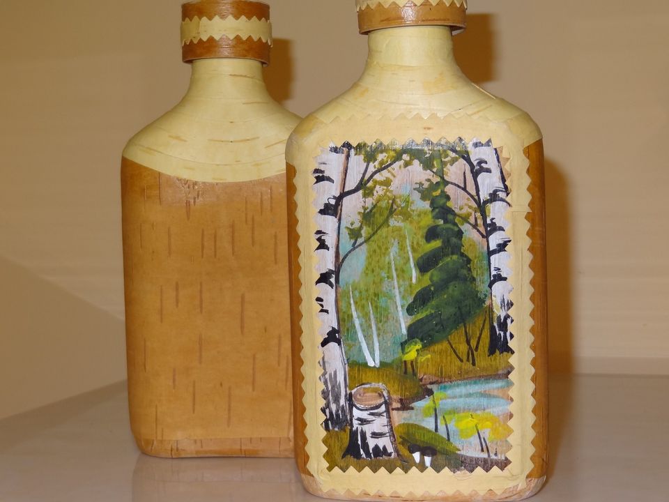 Painted bottles in birch bark "Summer landscape"