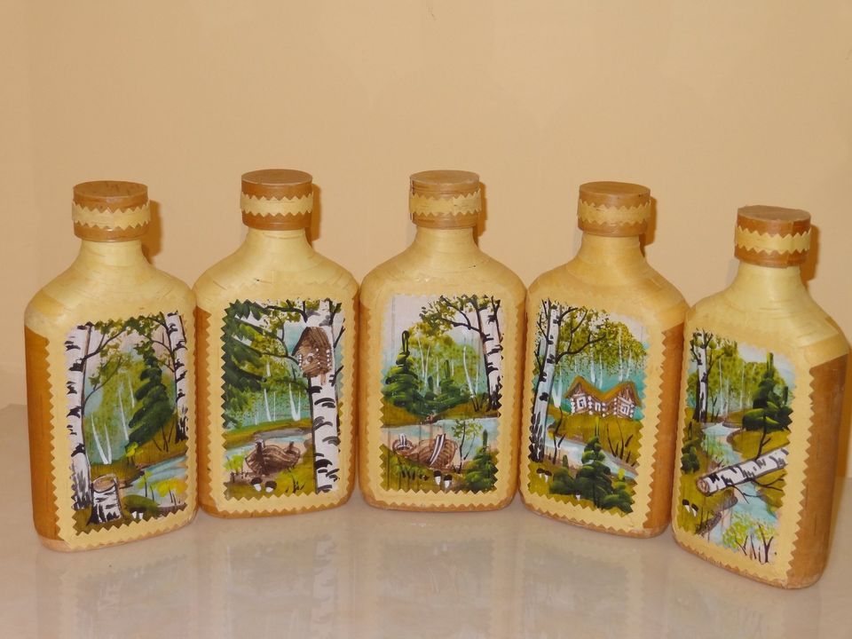 Painted bottles in birch bark "Summer landscape"