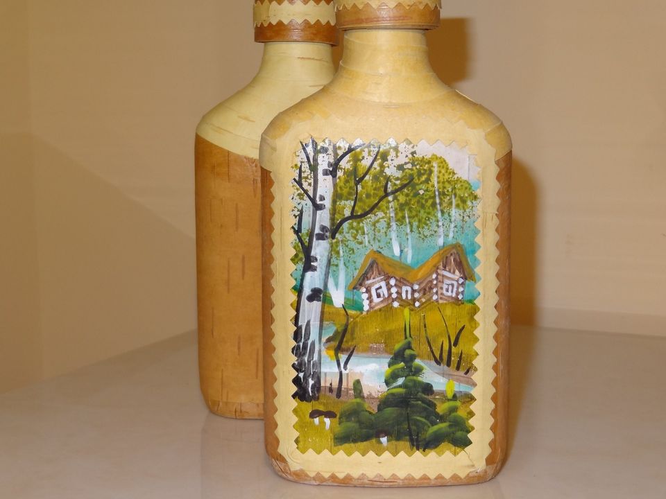 Painted bottles in birch bark "Summer landscape"