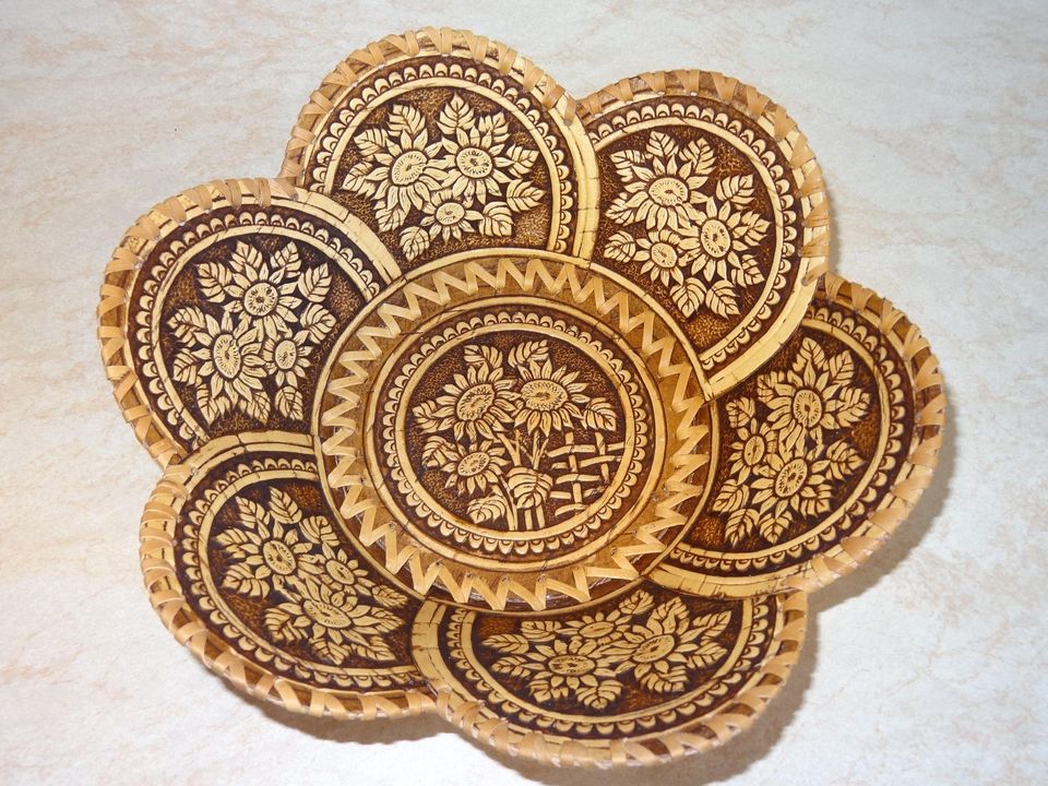 6-petal plate from birch bark assorted