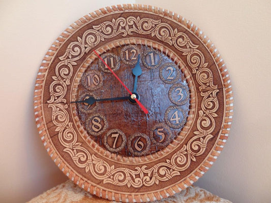 Wall clock from birch bark