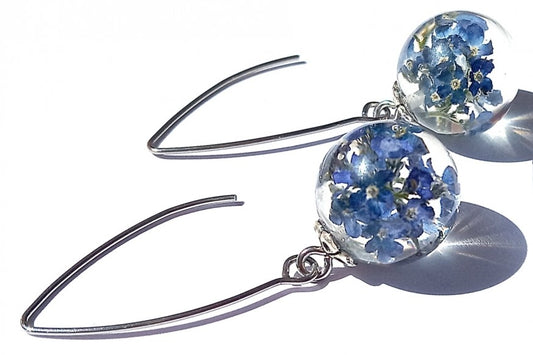 Earrings with forget-me-nots in jewelry resin