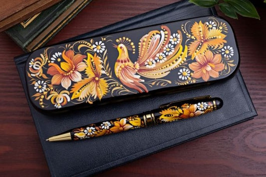 Pen and pencil case with petrikov-painting "Firebird"